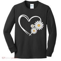 Heart With Daisy Flowers Daisies With Heart Outline Kids Long Sleeve Shirt thumb 0