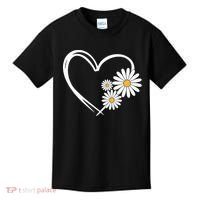 Heart With Daisy Flowers Daisies With Heart Outline Kids T-Shirt thumb 0
