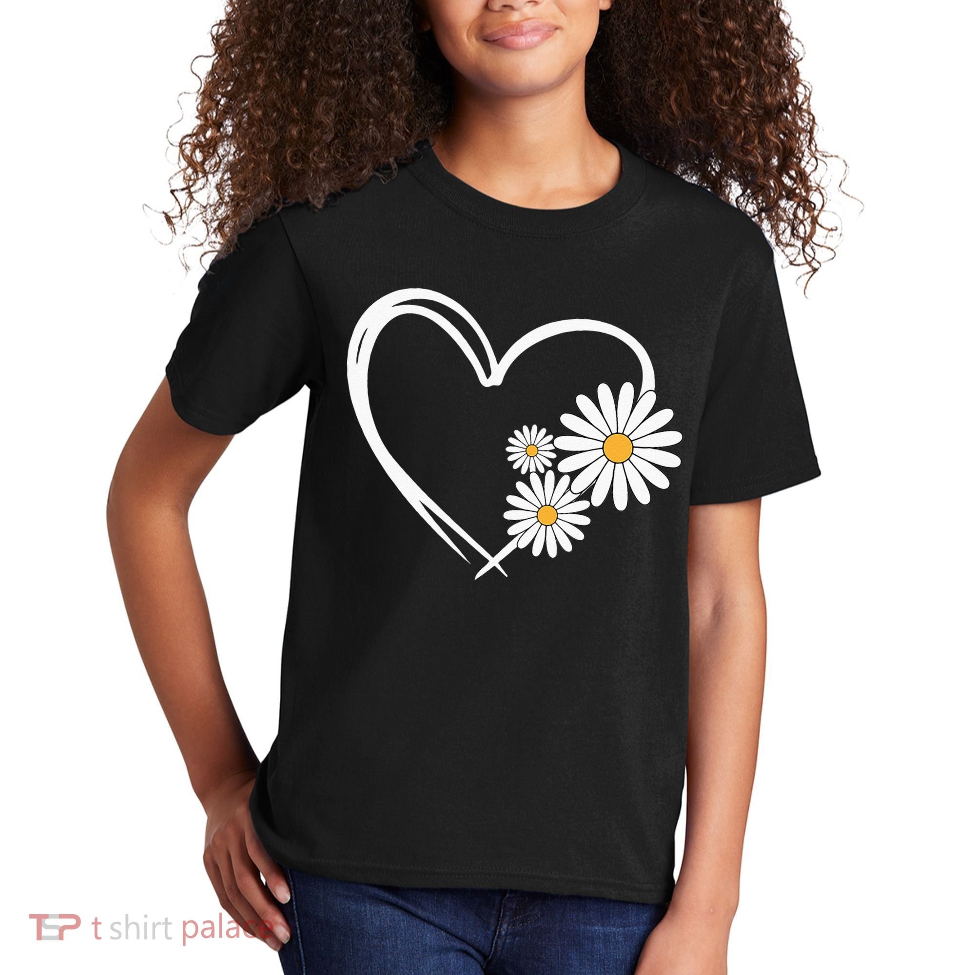 Heart With Daisy Flowers Daisies With Heart Outline Kids T-Shirt