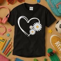 Heart With Daisy Flowers Daisies With Heart Outline Kids T-Shirt thumb 3