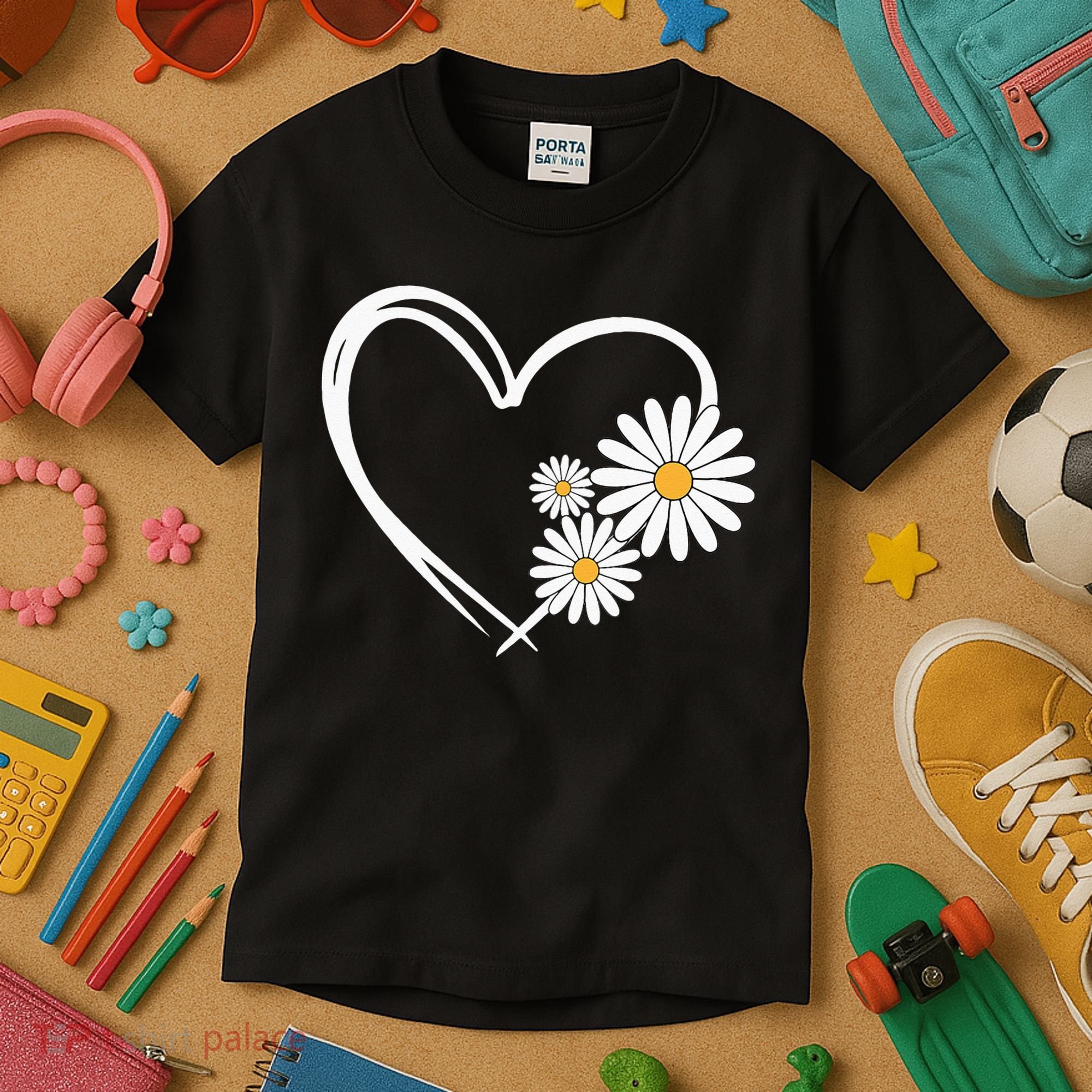 Heart With Daisy Flowers Daisies With Heart Outline Kids T-Shirt