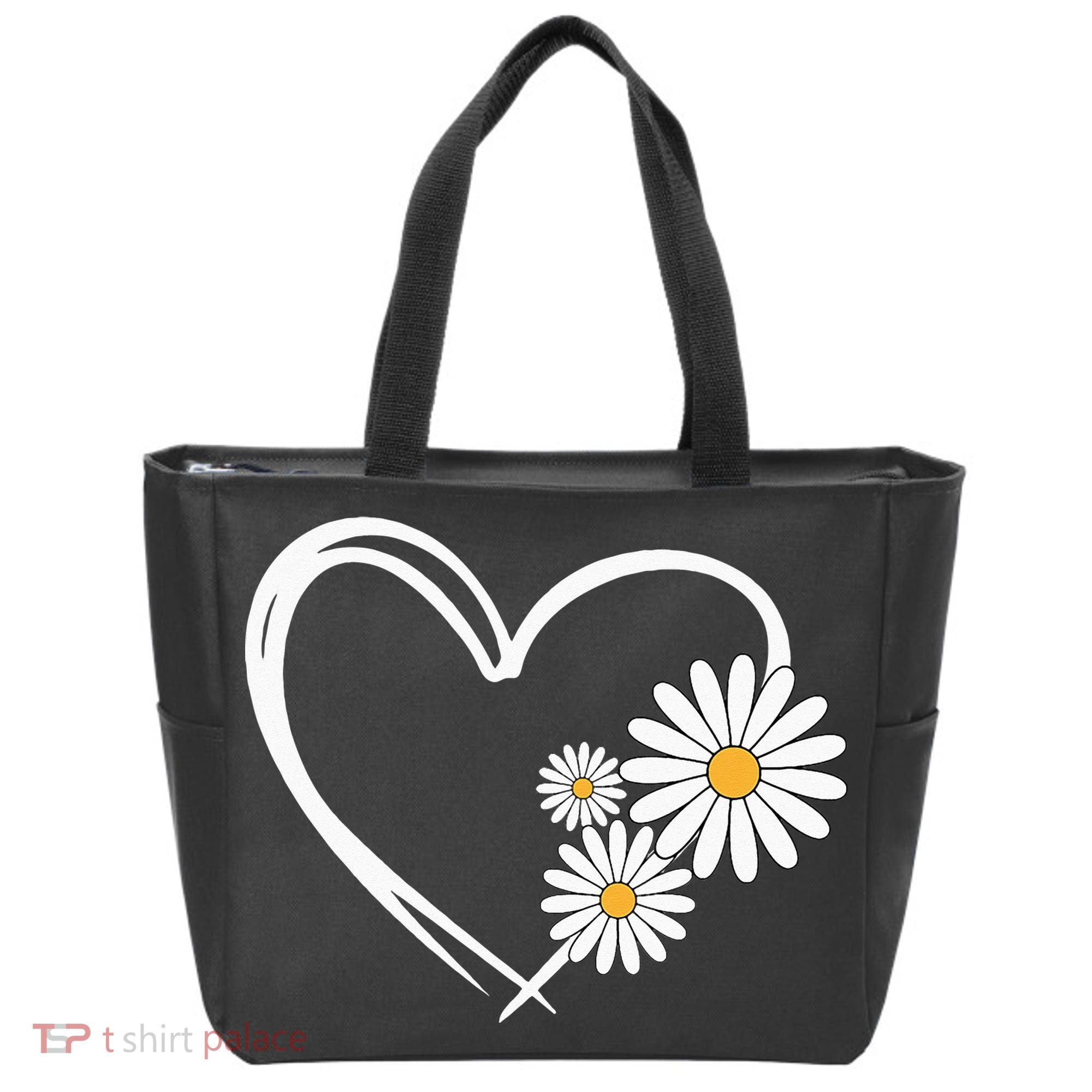 Heart With Daisy Flowers Daisies With Heart Outline Tote Bag
