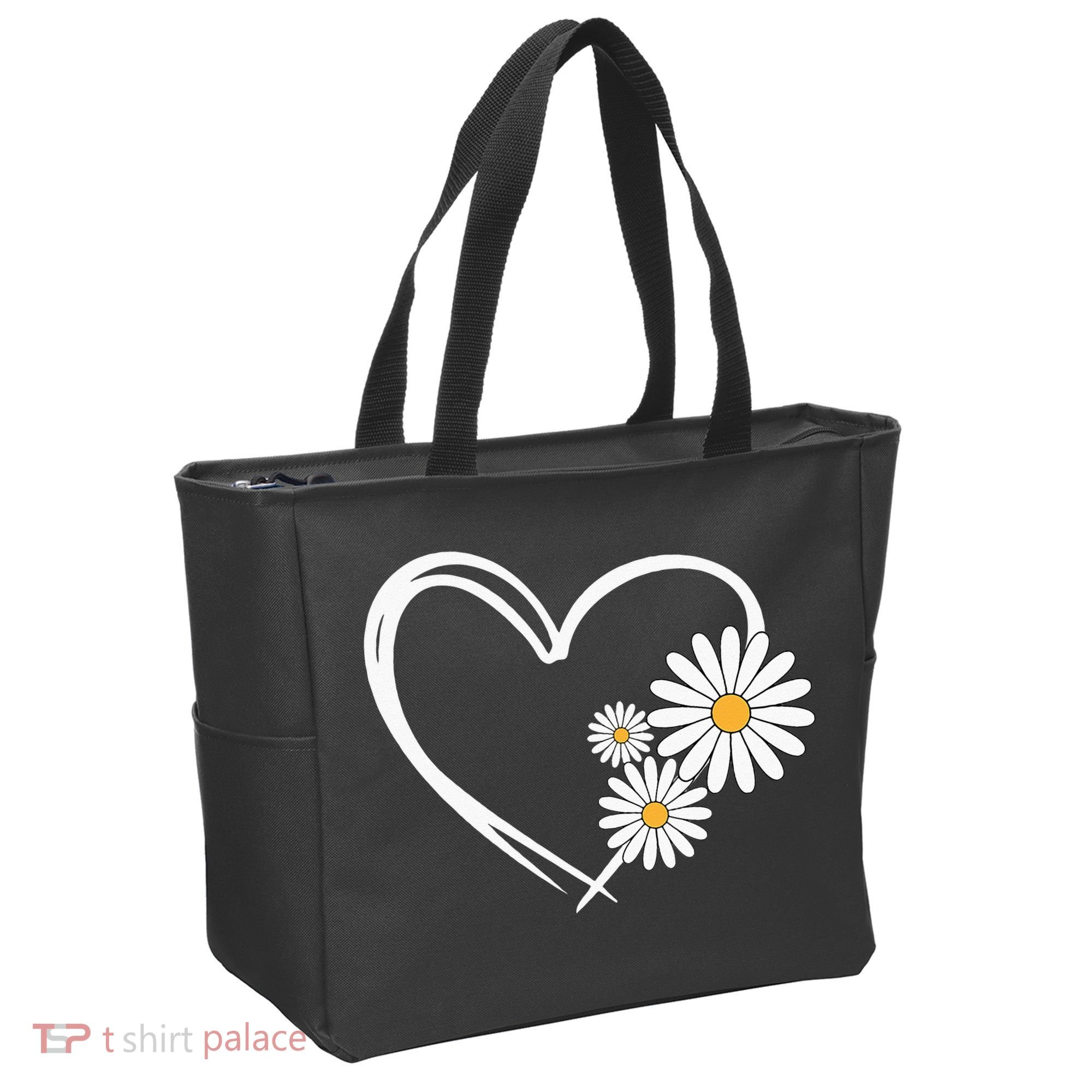 Heart With Daisy Flowers Daisies With Heart Outline Tote Bag