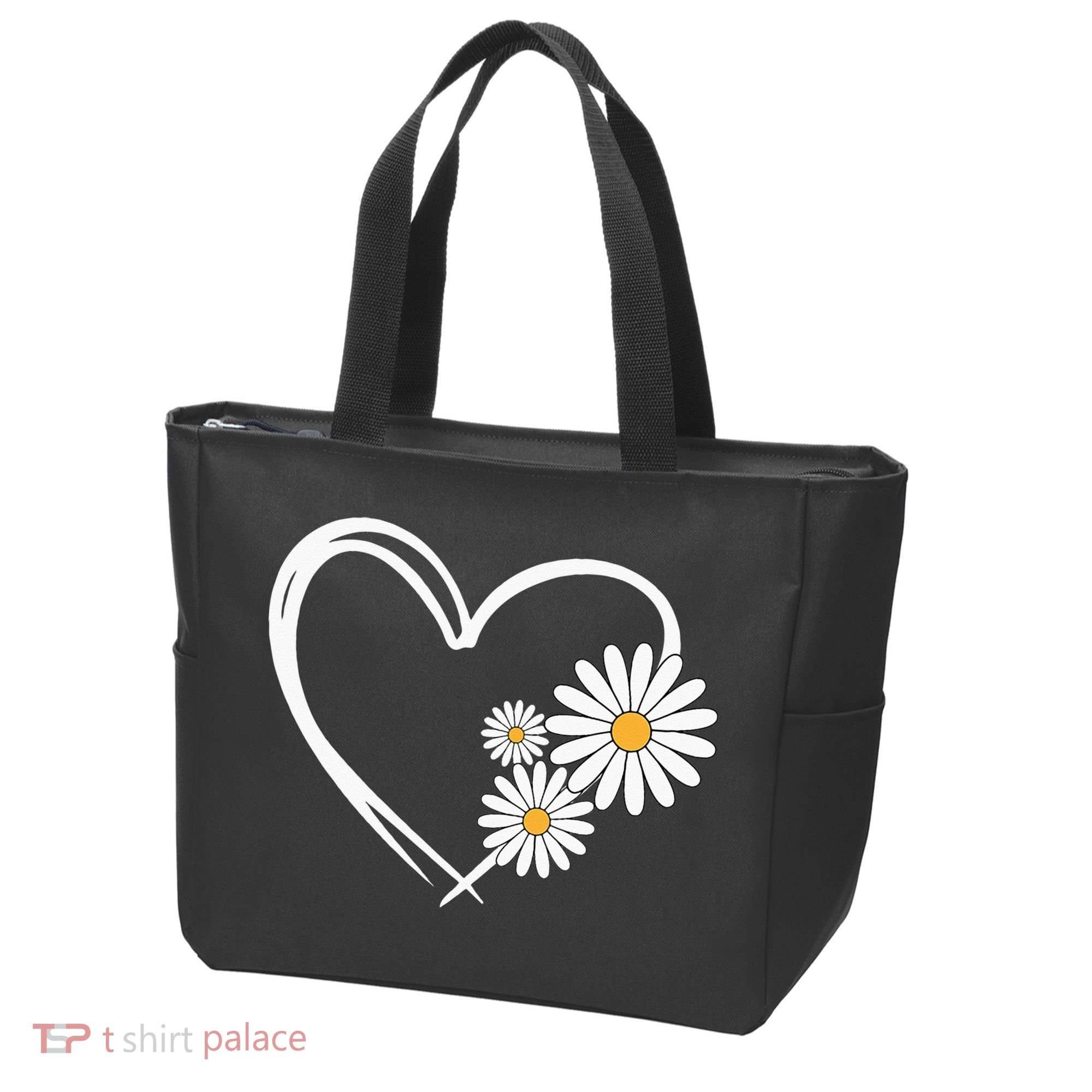 Heart With Daisy Flowers Daisies With Heart Outline Tote Bag