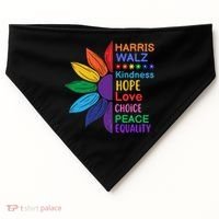Harris Walz Diversity Rainbow Daisy Sunflower Vote Blue USA-Made Doggie Bandana thumb 0