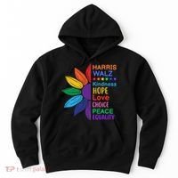 Harris Walz Diversity Rainbow Daisy Sunflower Vote Blue Hoodie thumb 0