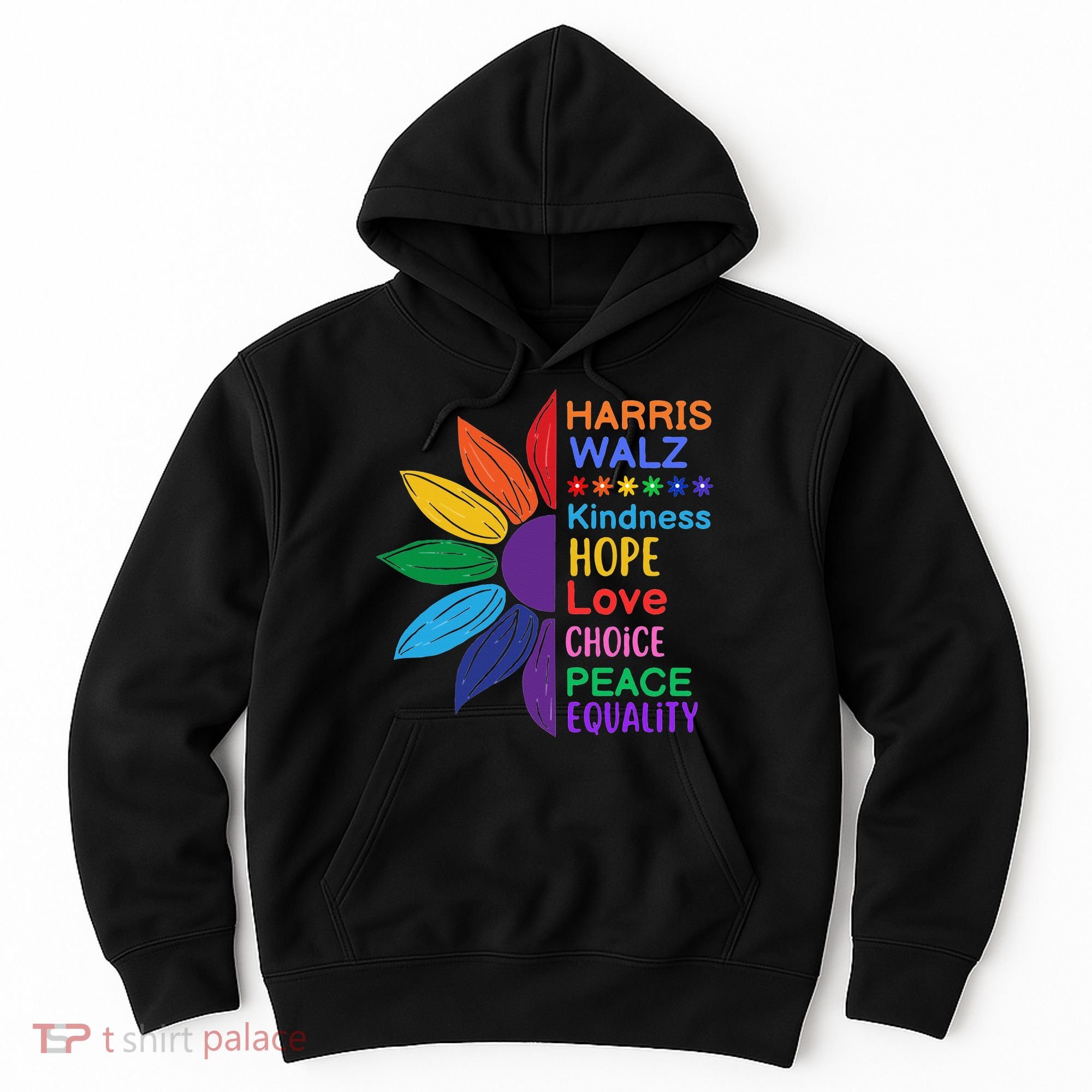 Harris Walz Diversity Rainbow Daisy Sunflower Vote Blue Hoodie