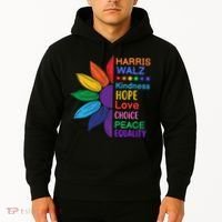 Harris Walz Diversity Rainbow Daisy Sunflower Vote Blue Hoodie thumb 2