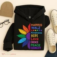 Harris Walz Diversity Rainbow Daisy Sunflower Vote Blue Hoodie thumb 4