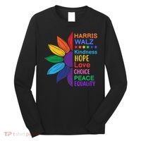 Harris Walz Diversity Rainbow Daisy Sunflower Vote Blue Long Sleeve Shirt thumb 0