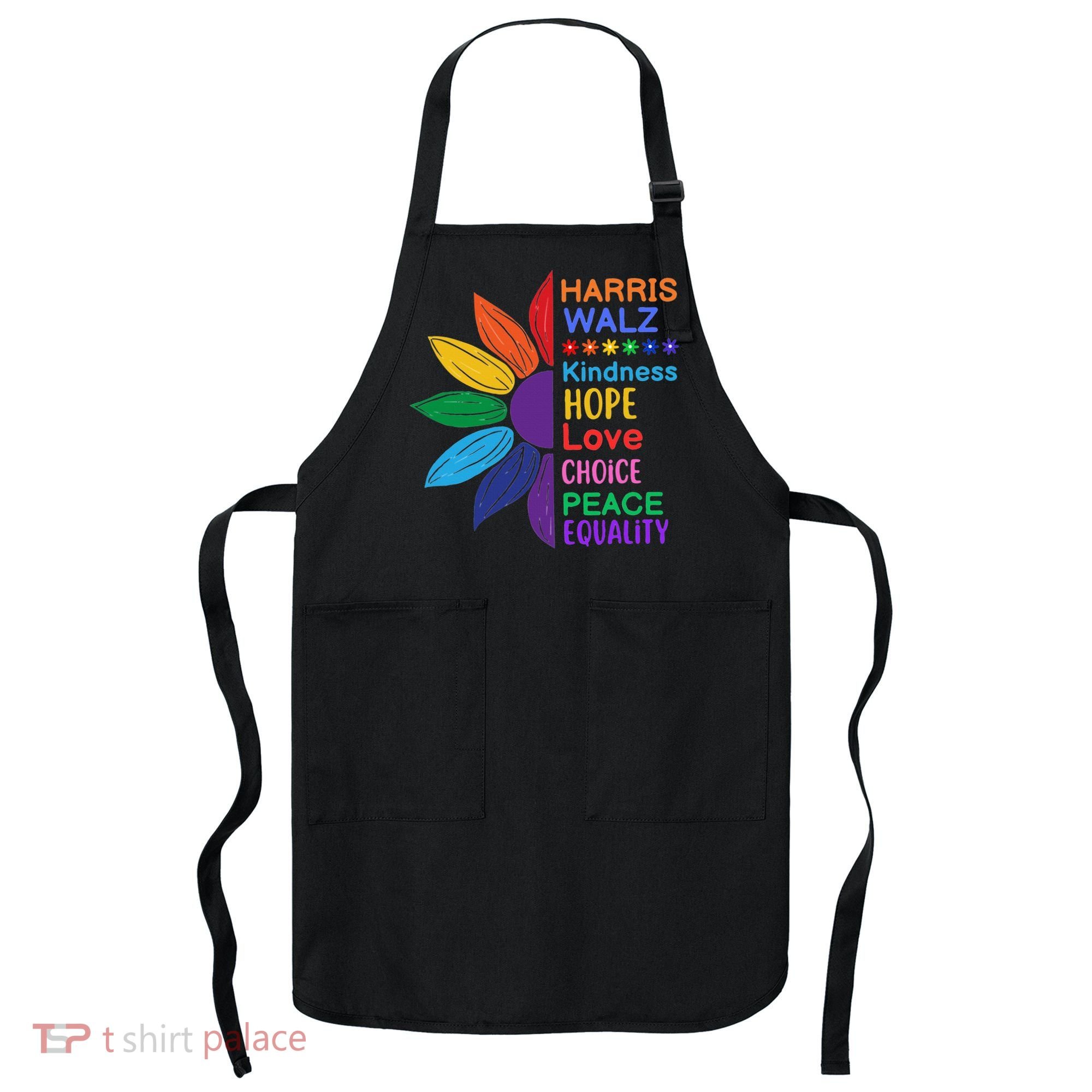 Harris Walz Diversity Rainbow Daisy Sunflower Vote Blue Apron