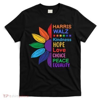 Harris Walz Diversity Rainbow Daisy Sunflower Vote Blue T-Shirt