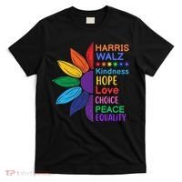 Harris Walz Diversity Rainbow Daisy Sunflower Vote Blue T-Shirt thumb 0