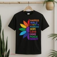 Harris Walz Diversity Rainbow Daisy Sunflower Vote Blue T-Shirt thumb 2