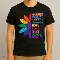 Harris Walz Diversity Rainbow Daisy Sunflower Vote Blue T-Shirt thumb 3