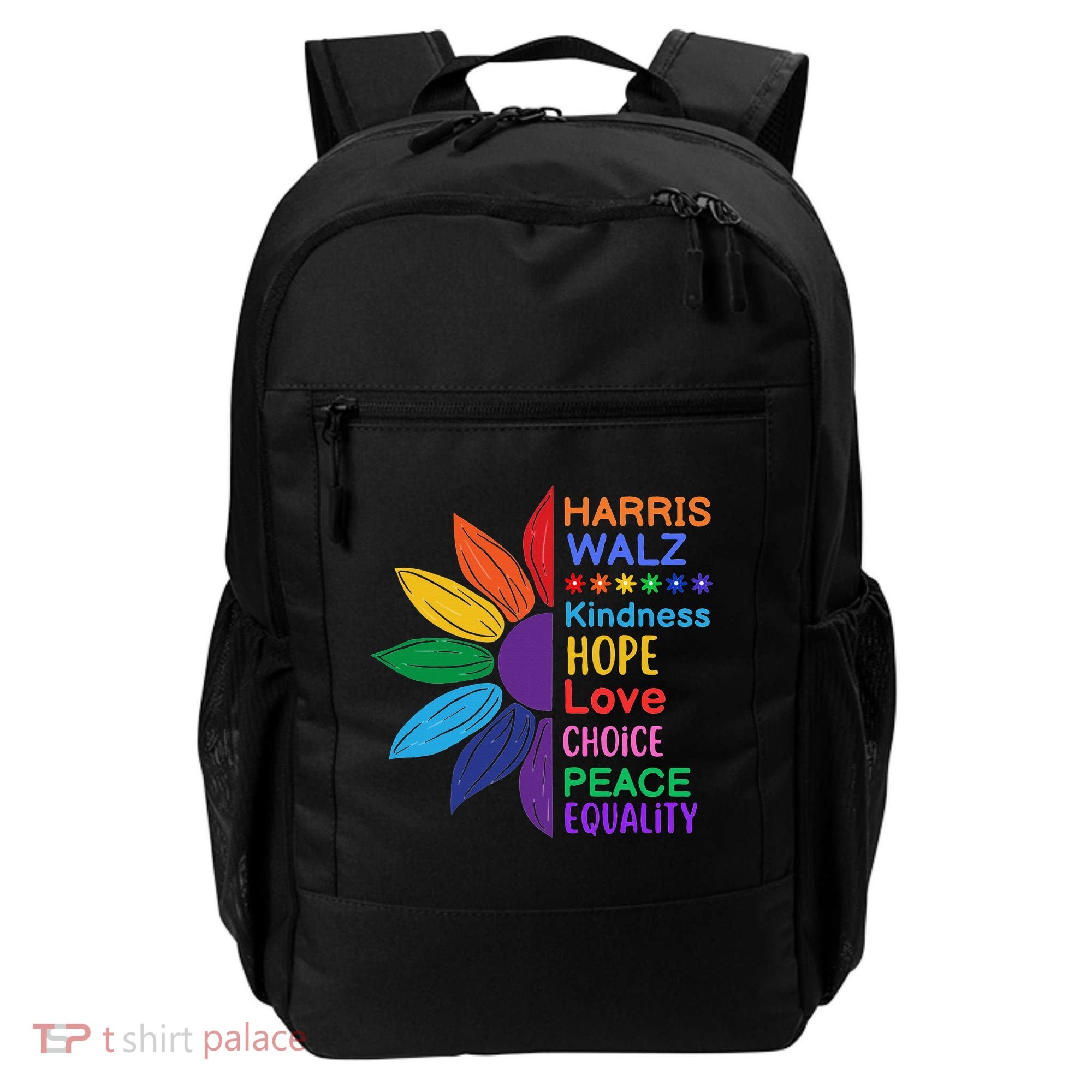 Harris Walz Diversity Rainbow Daisy Sunflower Vote Blue Backpack