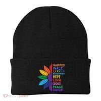 Harris Walz Diversity Rainbow Daisy Sunflower Vote Blue Beanie thumb 0