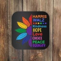 Harris Walz Diversity Rainbow Daisy Sunflower Vote Blue Coaster thumb 0