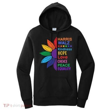 Harris Walz Diversity Rainbow Daisy Sunflower Vote Blue Women's Hoodie