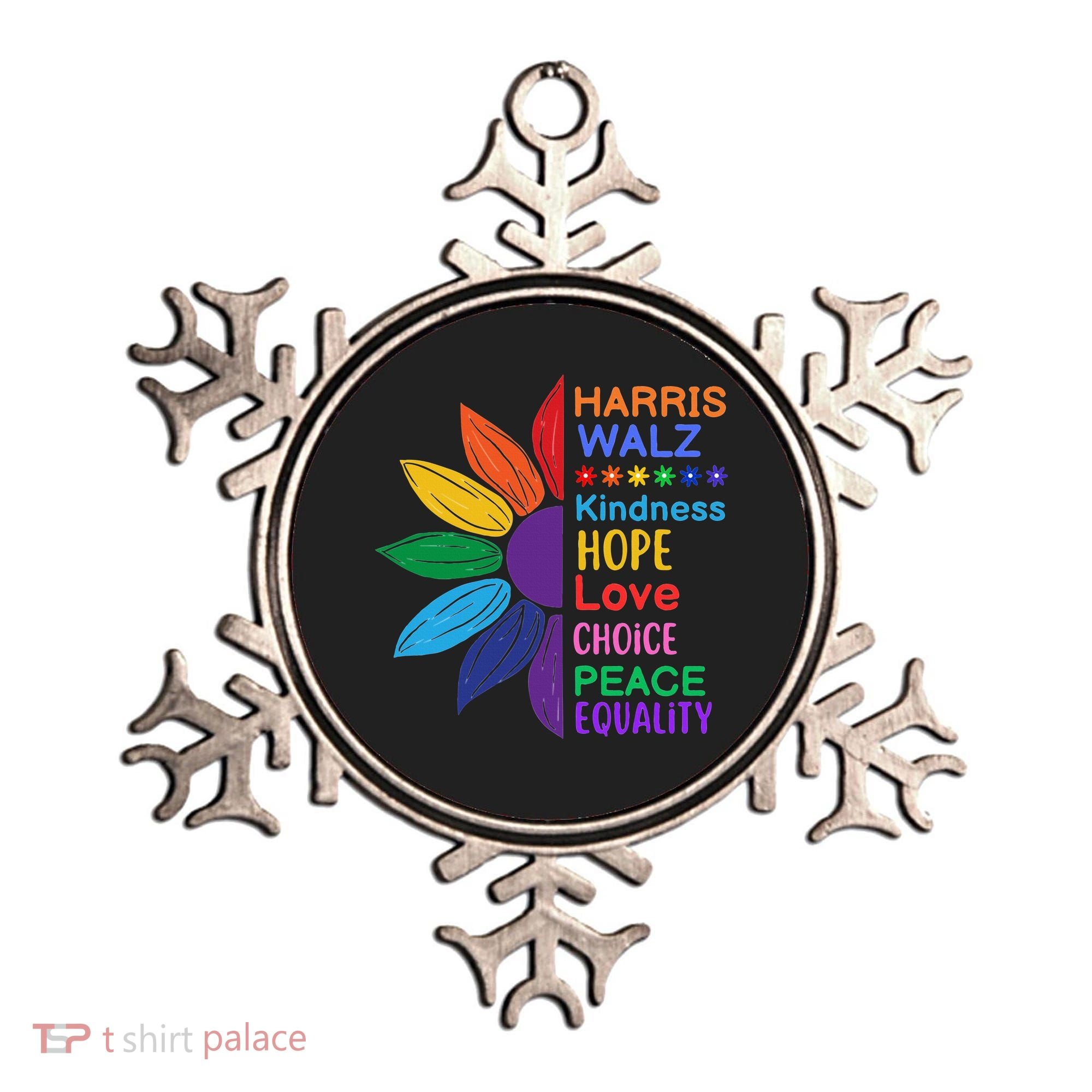 Harris Walz Diversity Rainbow Daisy Sunflower Vote Blue Ornament
