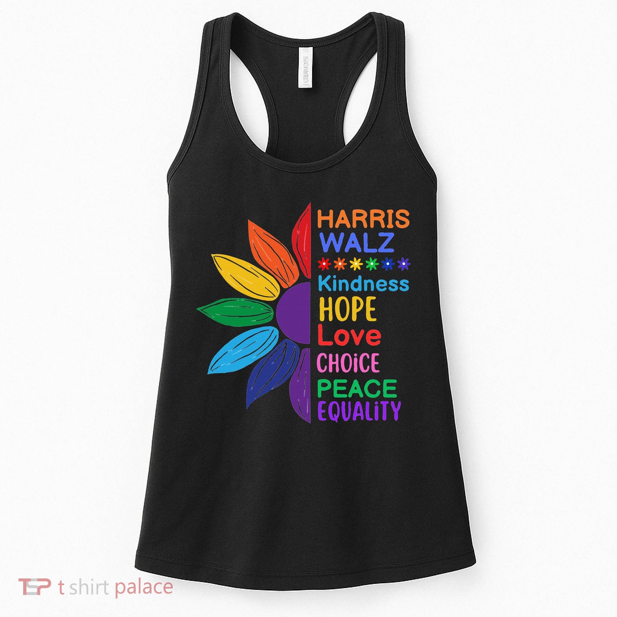 Harris Walz Diversity Rainbow Daisy Sunflower Vote Blue Women's Tank Top