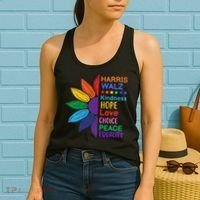 Harris Walz Diversity Rainbow Daisy Sunflower Vote Blue Women's Tank Top thumb 2