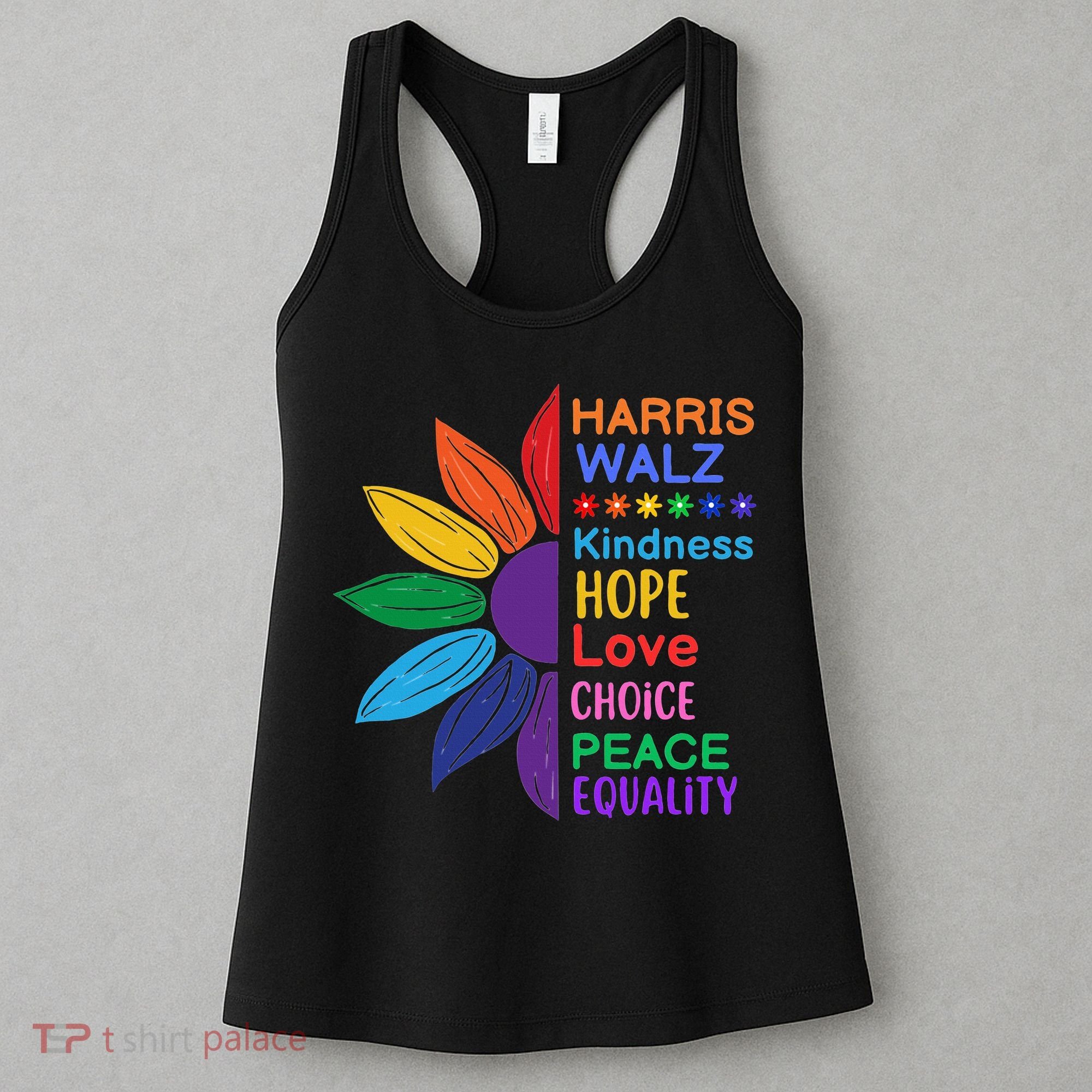 Harris Walz Diversity Rainbow Daisy Sunflower Vote Blue Women's Tank Top
