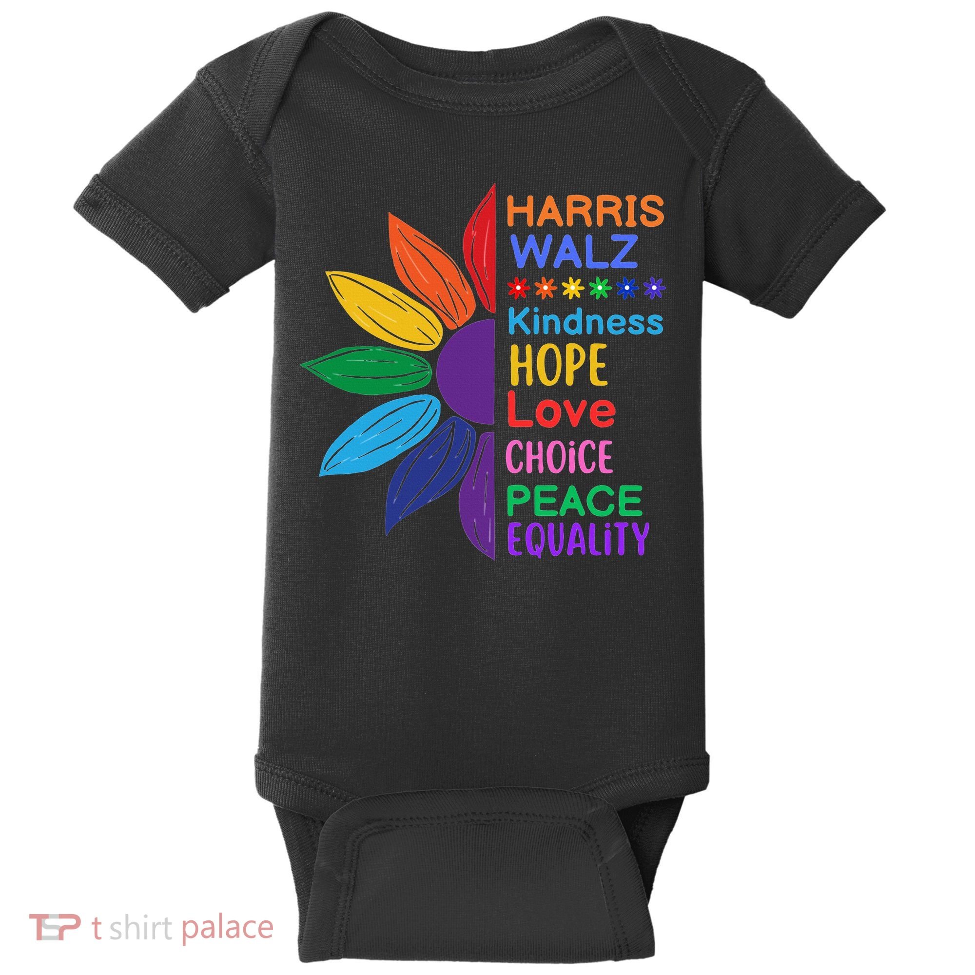 Harris Walz Diversity Rainbow Daisy Sunflower Vote Blue Baby Bodysuit