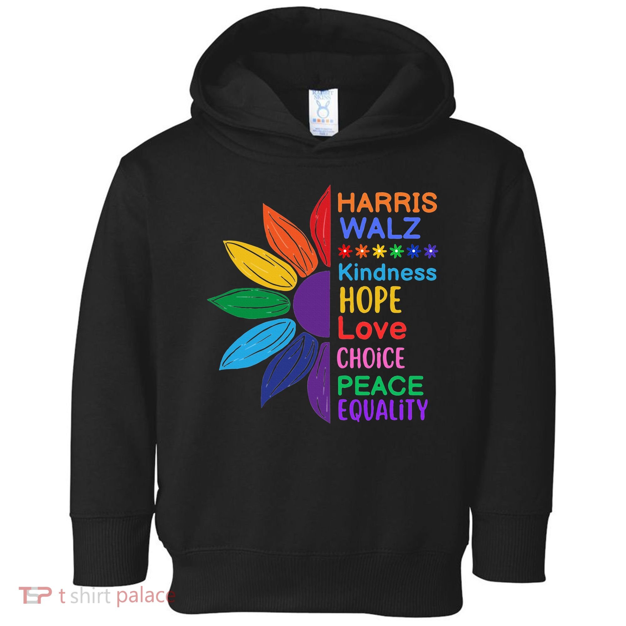 Harris Walz Diversity Rainbow Daisy Sunflower Vote Blue Toddler Hoodie
