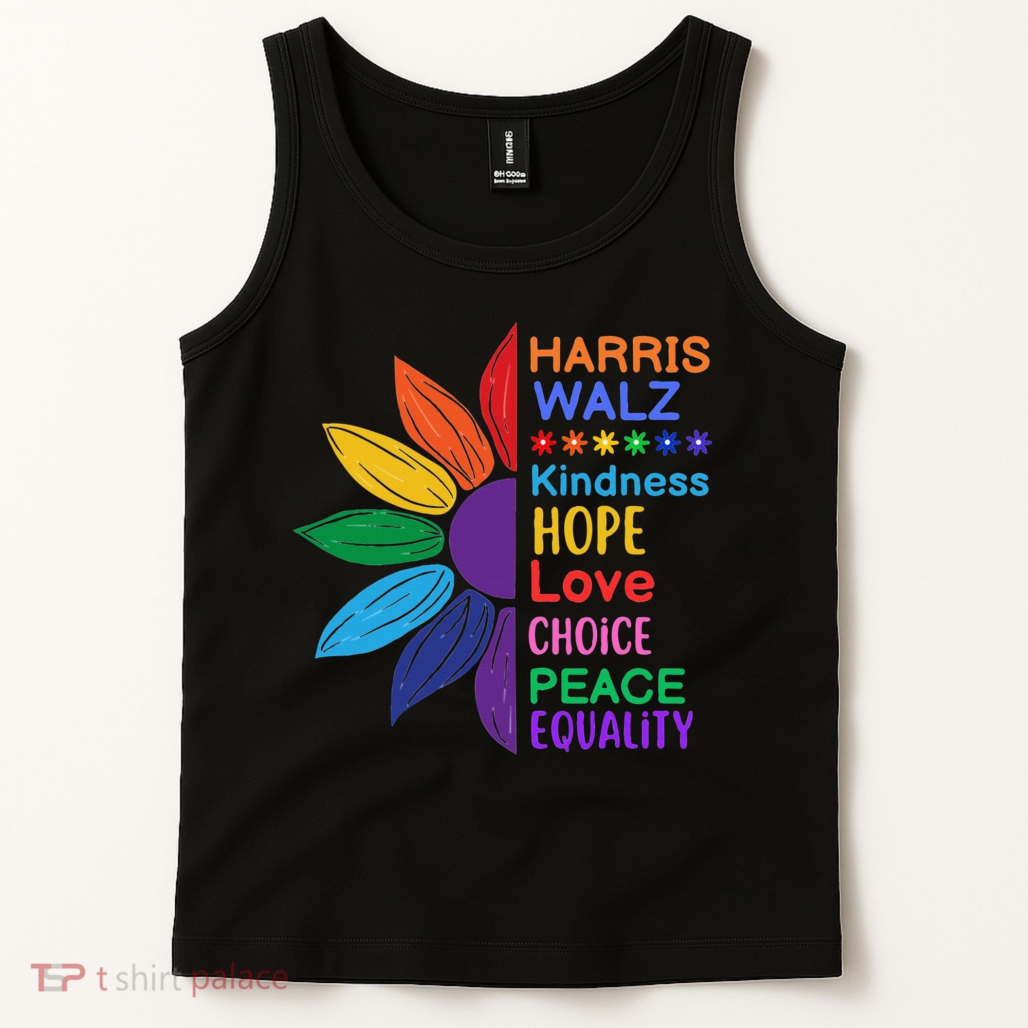 Harris Walz Diversity Rainbow Daisy Sunflower Vote Blue Tank Top