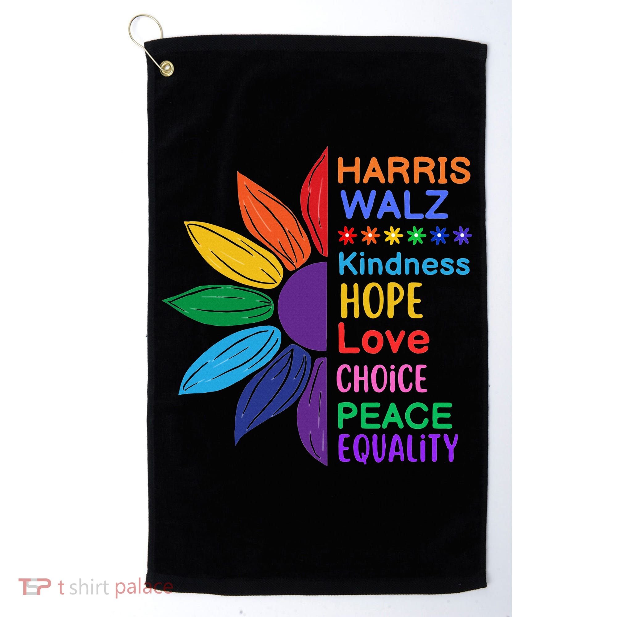 Harris Walz Diversity Rainbow Daisy Sunflower Vote Blue Golf Towel
