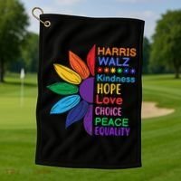 Harris Walz Diversity Rainbow Daisy Sunflower Vote Blue Golf Towel thumb 1