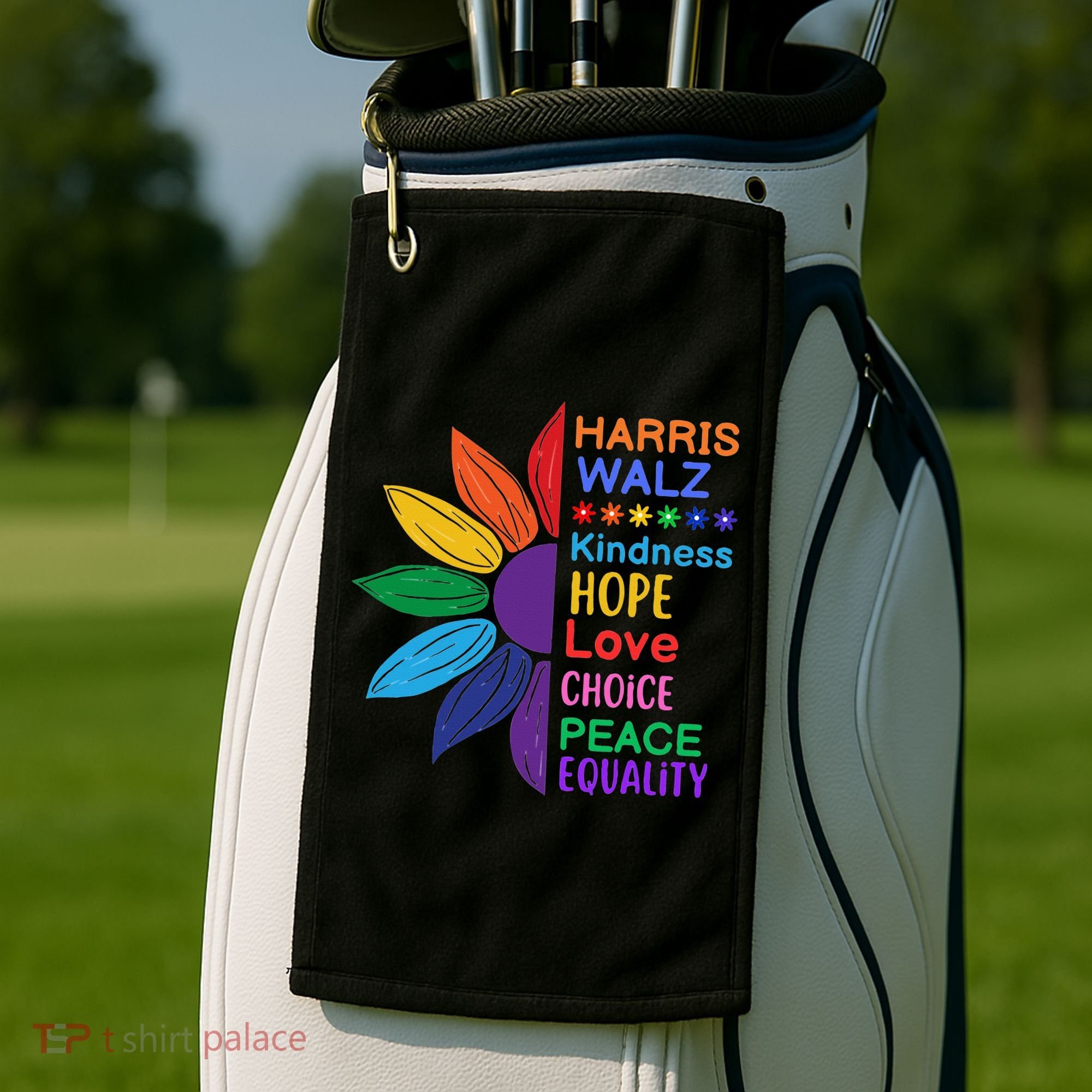 Harris Walz Diversity Rainbow Daisy Sunflower Vote Blue Golf Towel
