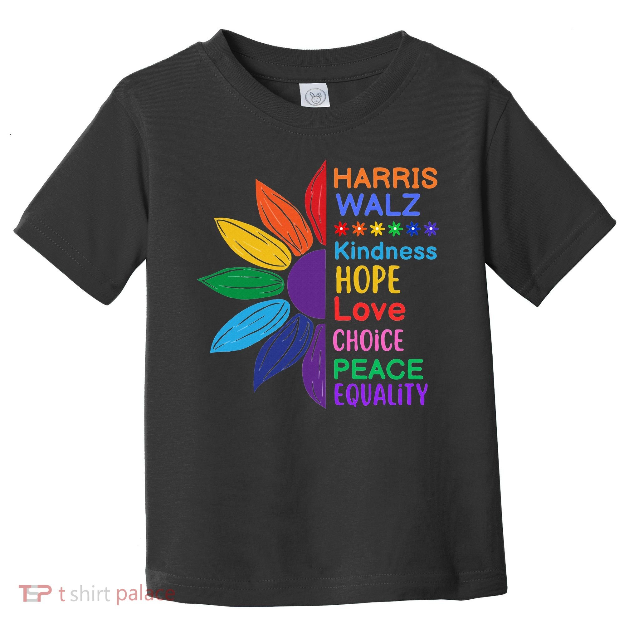 Harris Walz Diversity Rainbow Daisy Sunflower Vote Blue Toddler T-Shirt