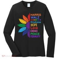 Harris Walz Diversity Rainbow Daisy Sunflower Vote Blue Women's Long Sleeve Shirt thumb 0