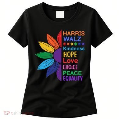 Harris Walz Diversity Rainbow Daisy Sunflower Vote Blue Women's T-Shirt