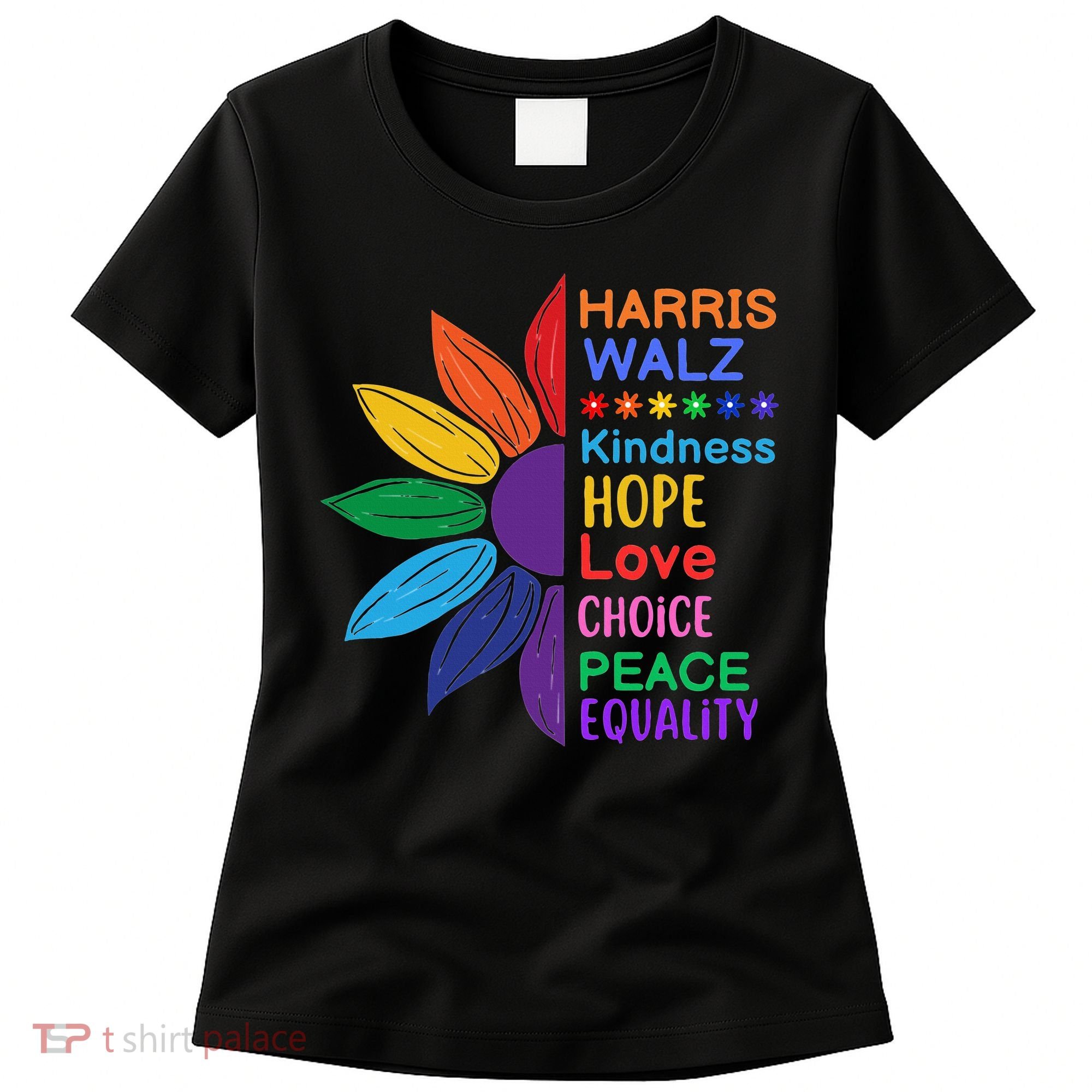 Harris Walz Diversity Rainbow Daisy Sunflower Vote Blue Women's T-Shirt