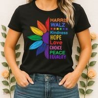 Harris Walz Diversity Rainbow Daisy Sunflower Vote Blue Women's T-Shirt thumb 2