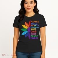 Harris Walz Diversity Rainbow Daisy Sunflower Vote Blue Women's T-Shirt thumb 4