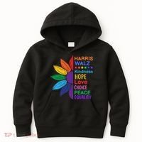 Harris Walz Diversity Rainbow Daisy Sunflower Vote Blue Kids Hoodie thumb 0