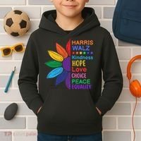 Harris Walz Diversity Rainbow Daisy Sunflower Vote Blue Kids Hoodie thumb 2