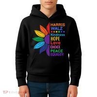 Harris Walz Diversity Rainbow Daisy Sunflower Vote Blue Kids Hoodie thumb 4