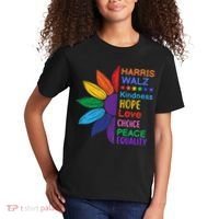 Harris Walz Diversity Rainbow Daisy Sunflower Vote Blue Kids T-Shirt thumb 2