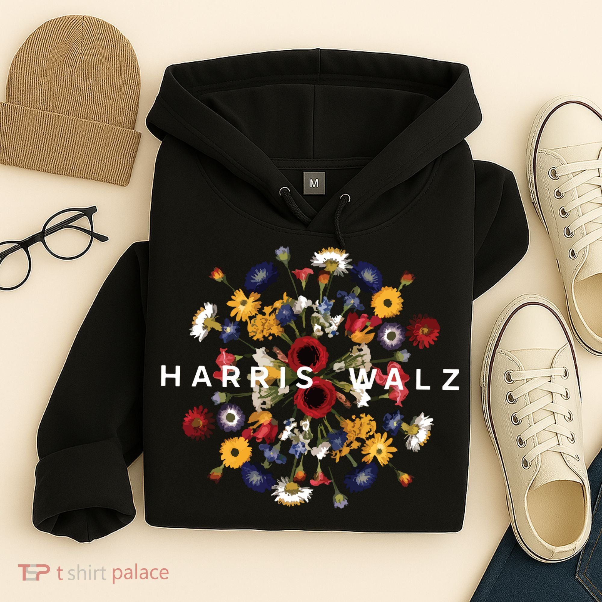 Harris Walz Flower Mandala Central Bloom Hoodie