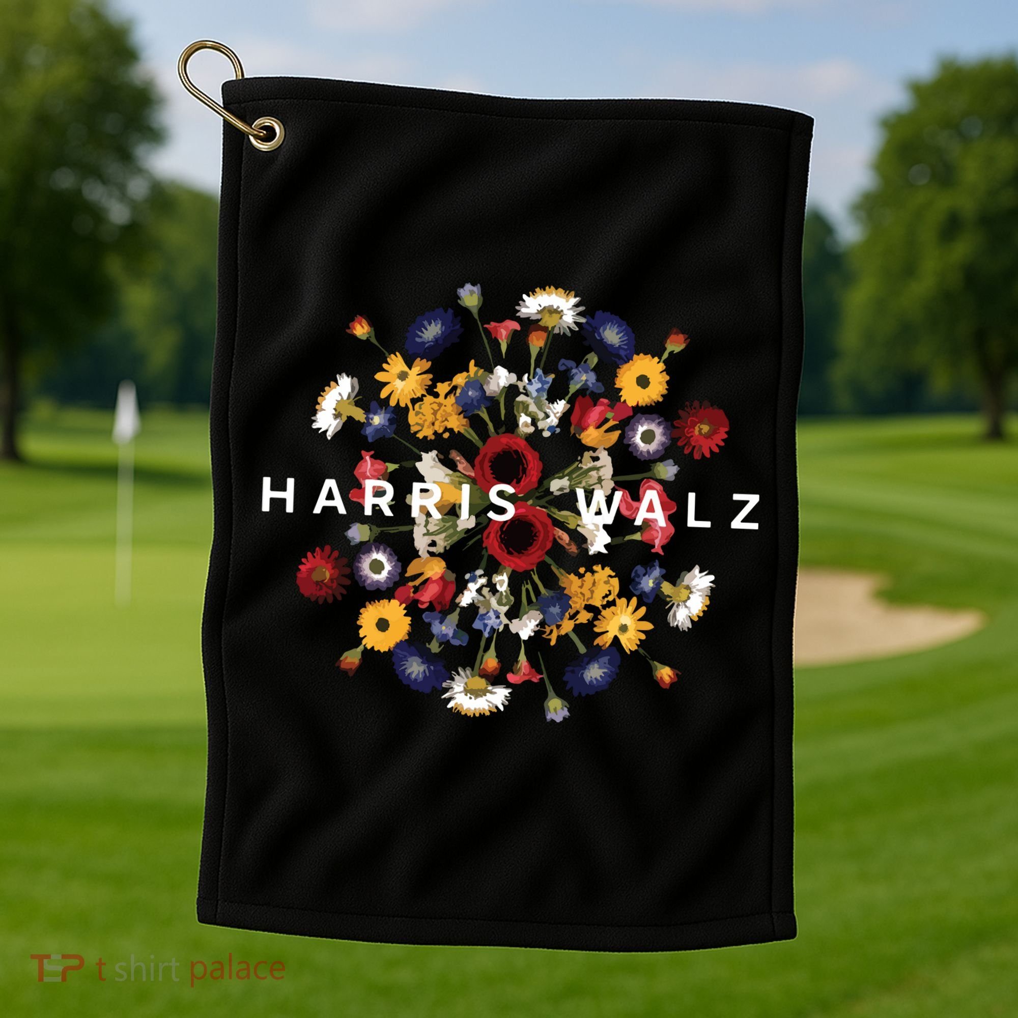 Harris Walz Flower Mandala Central Bloom Golf Towel