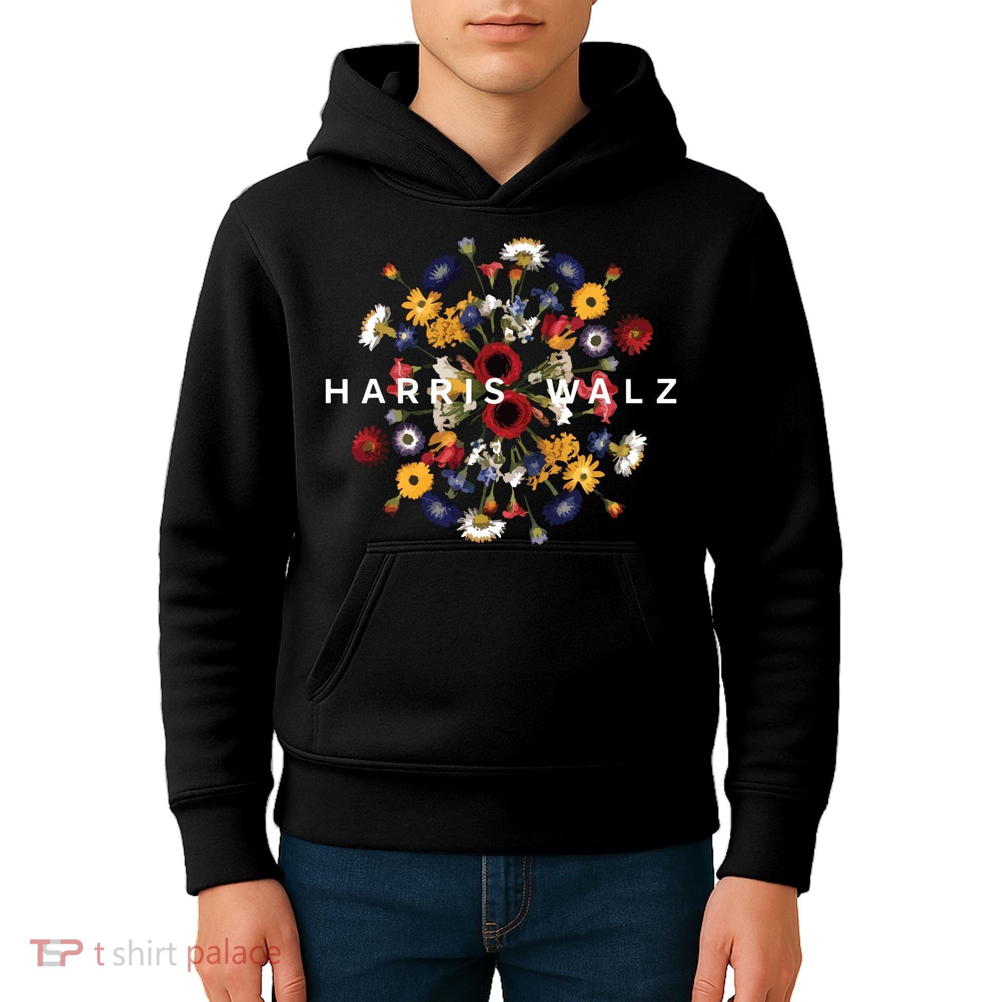 Harris Walz Flower Mandala Central Bloom Kids Hoodie