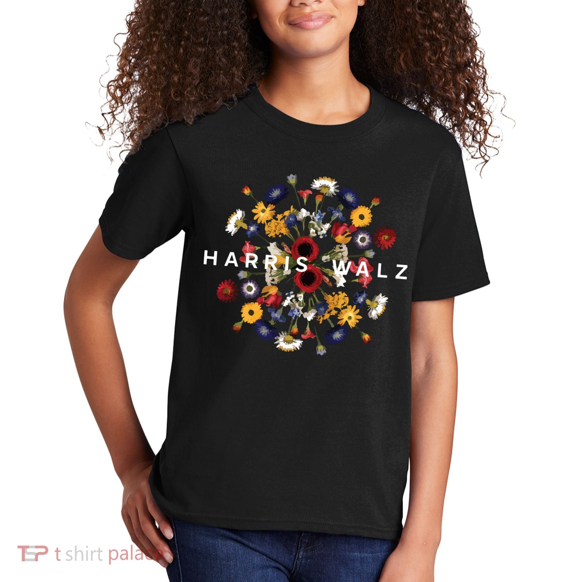 Harris Walz Flower Mandala Central Bloom Kids T-Shirt