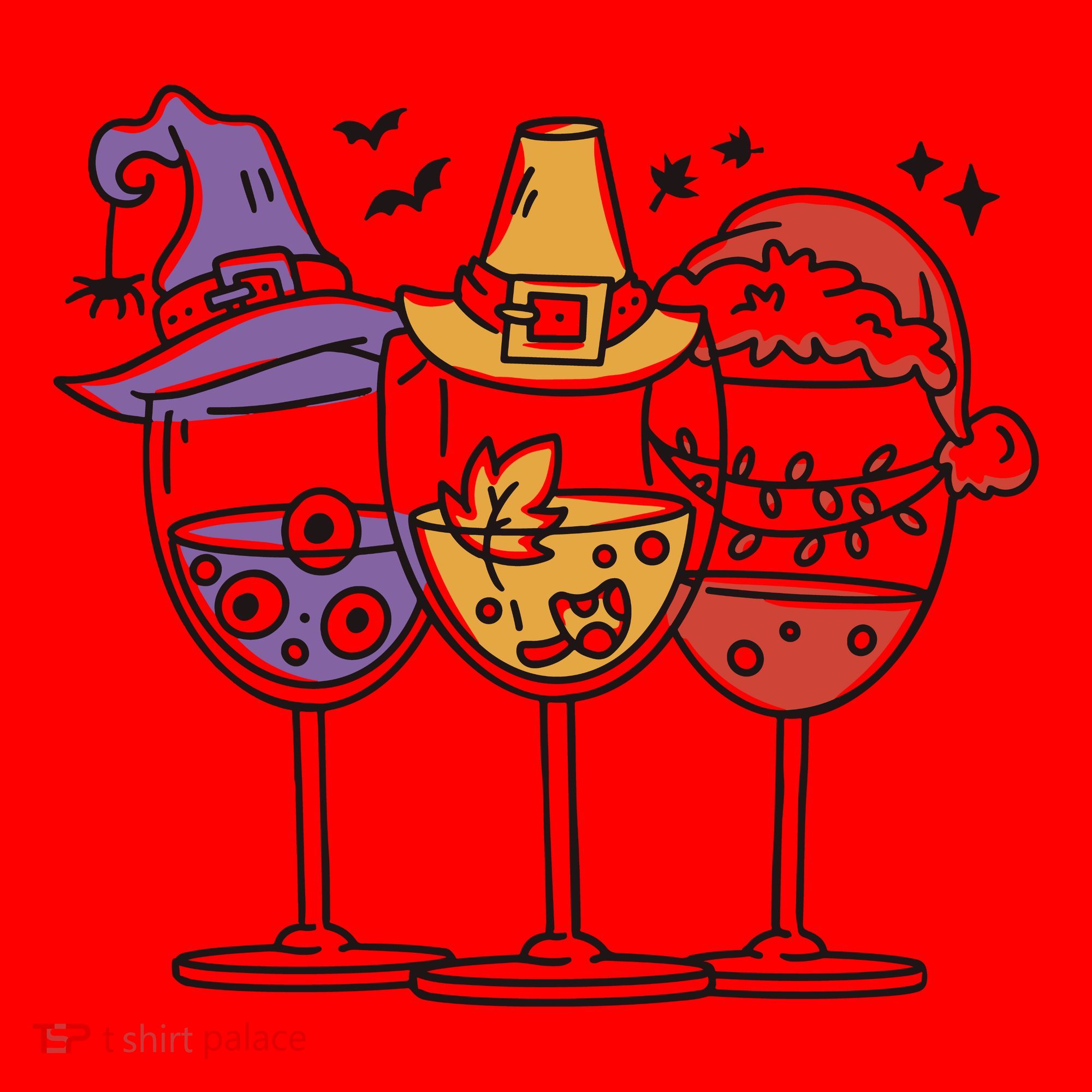 Holidays Wine Glasses Festive Santa Hat
