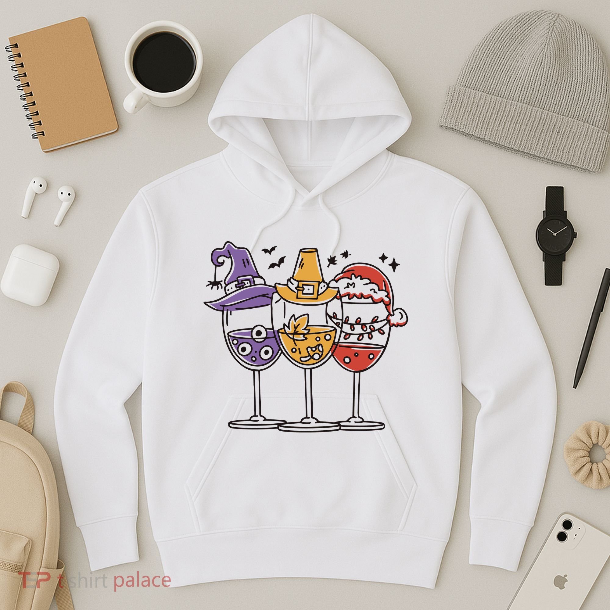 Holidays Wine Glasses Festive Hoodie