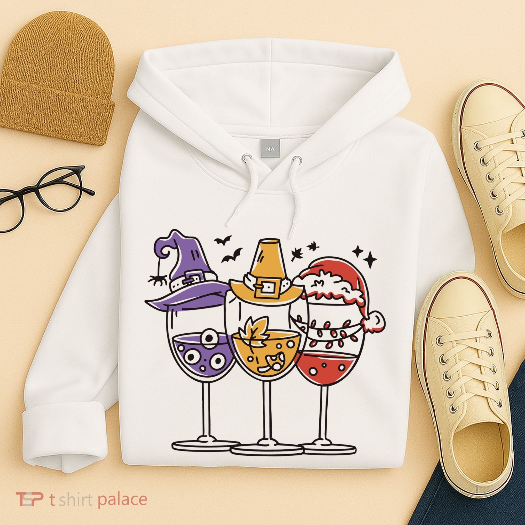 Holidays Wine Glasses Festive Hoodie